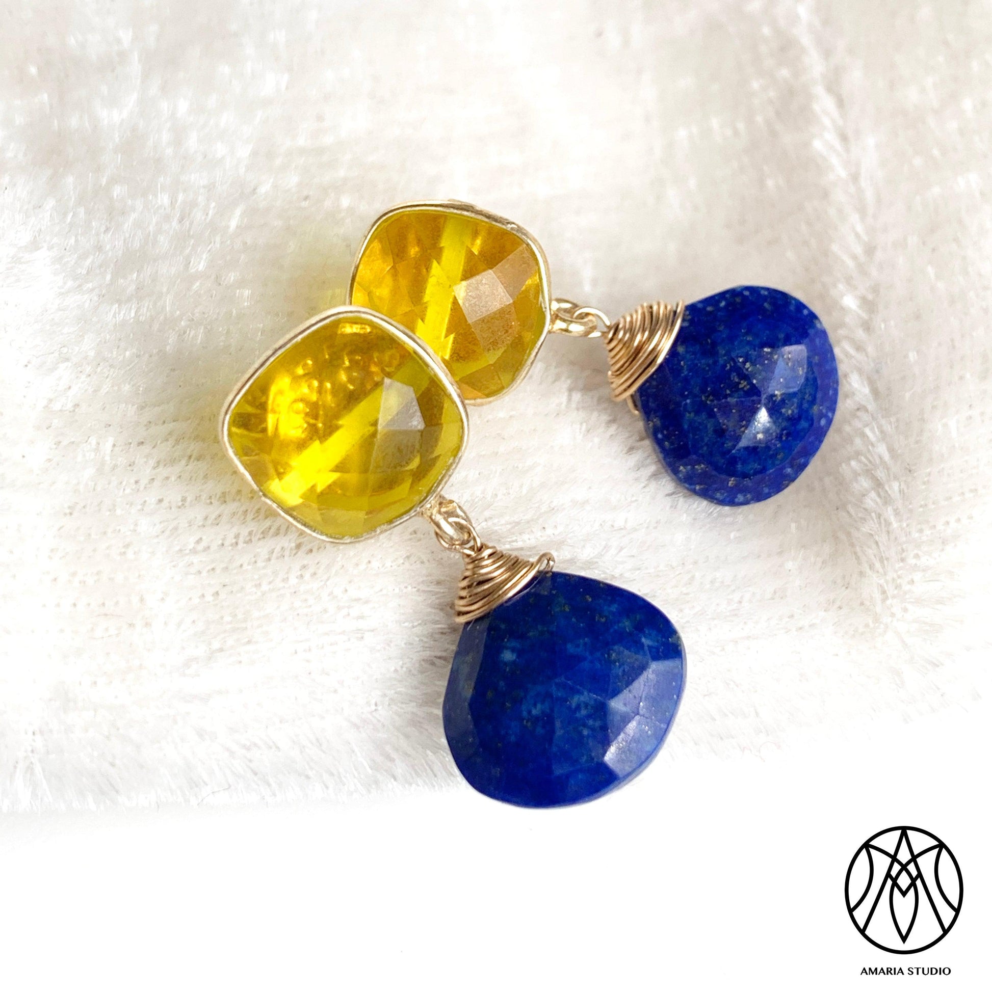 Lemon quartz and lapiz lazuli earrings - Amaria Studio