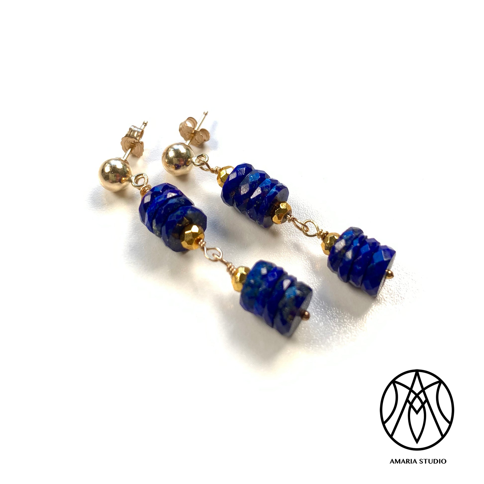 Lapis lazuli faceted heishi earrings - Amaria Studio
