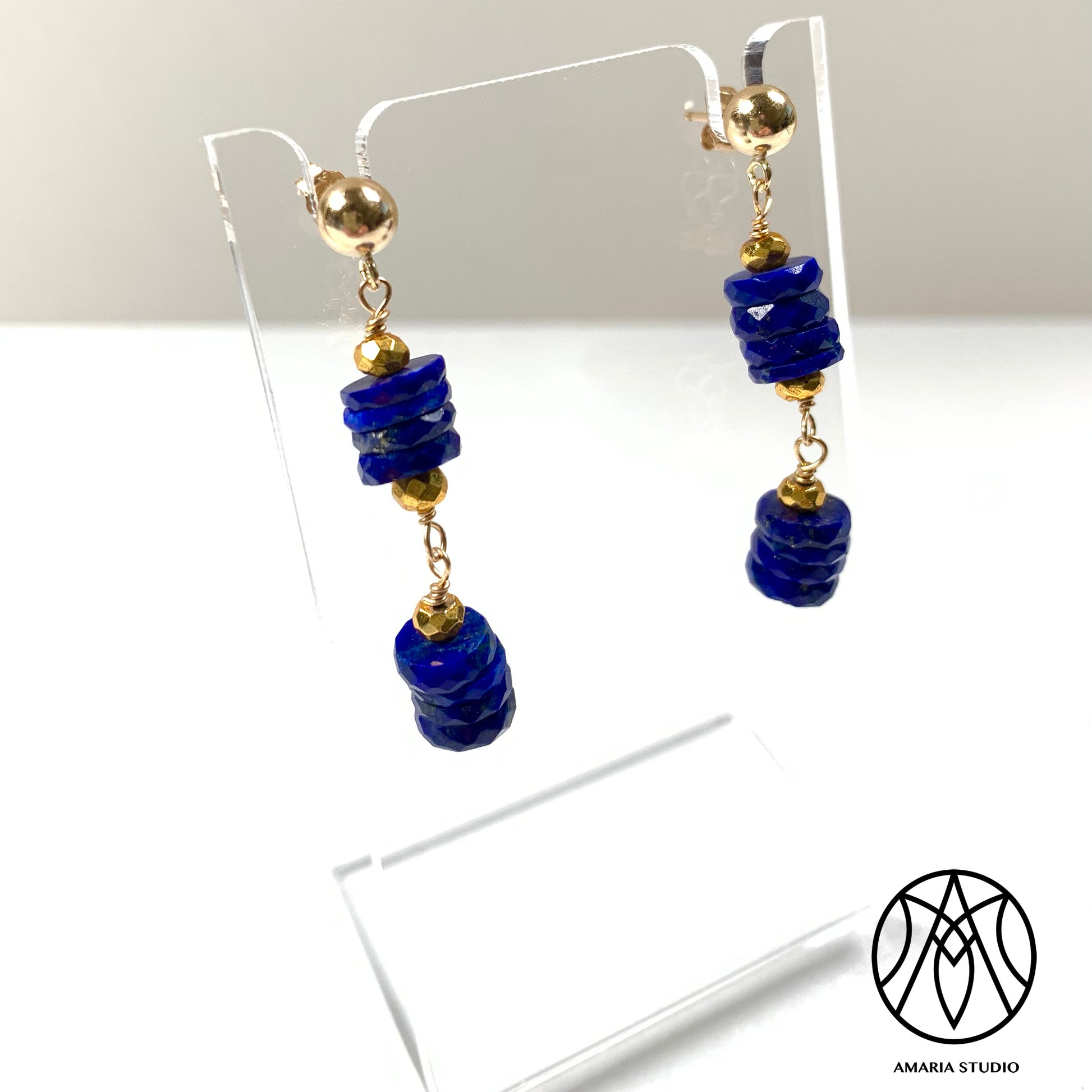 Lapis lazuli faceted heishi earrings - Amaria Studio