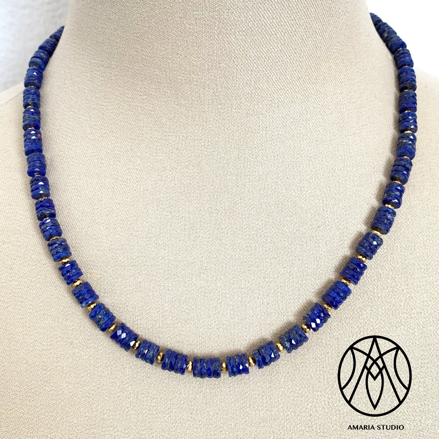 Lapis lazuli faceted heishi necklace - Amaria Studio