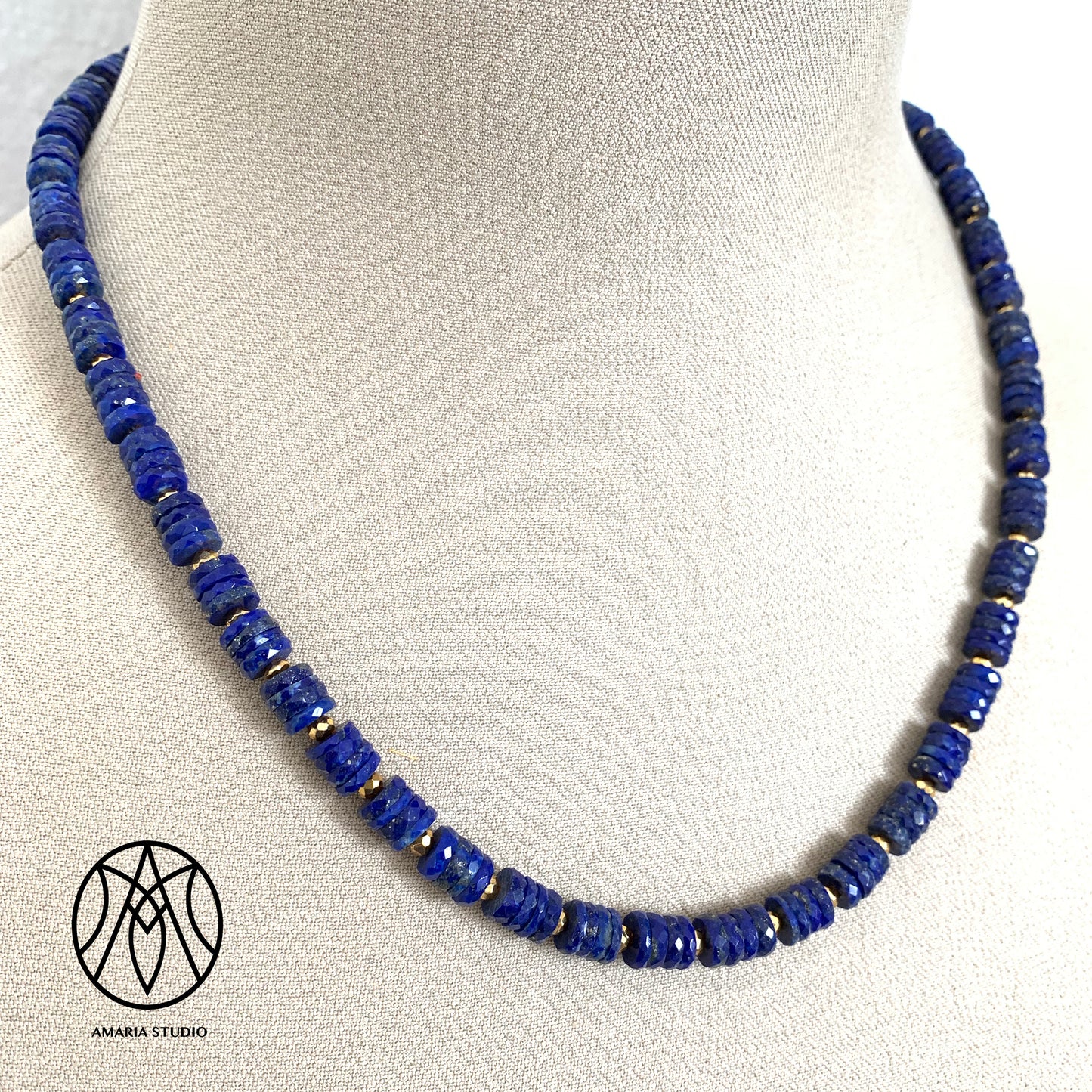 Lapis lazuli faceted heishi necklace - Amaria Studio