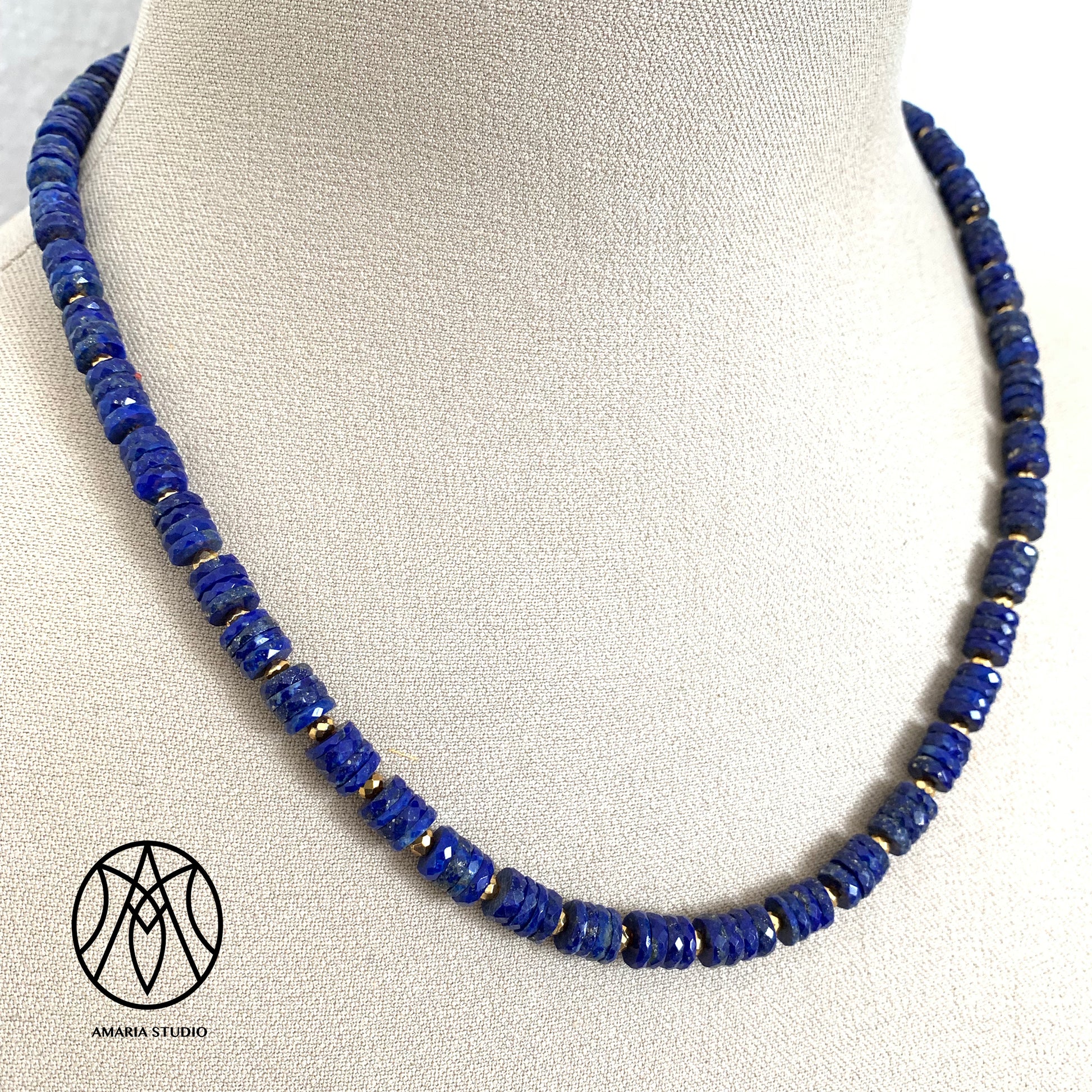 Lapis lazuli faceted heishi necklace - Amaria Studio