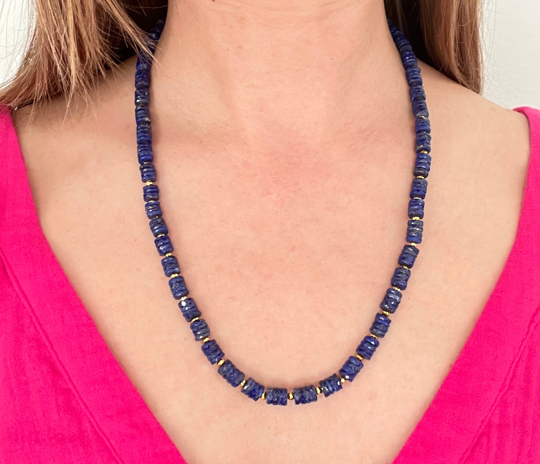 Lapis lazuli faceted heishi necklace - Amaria Studio