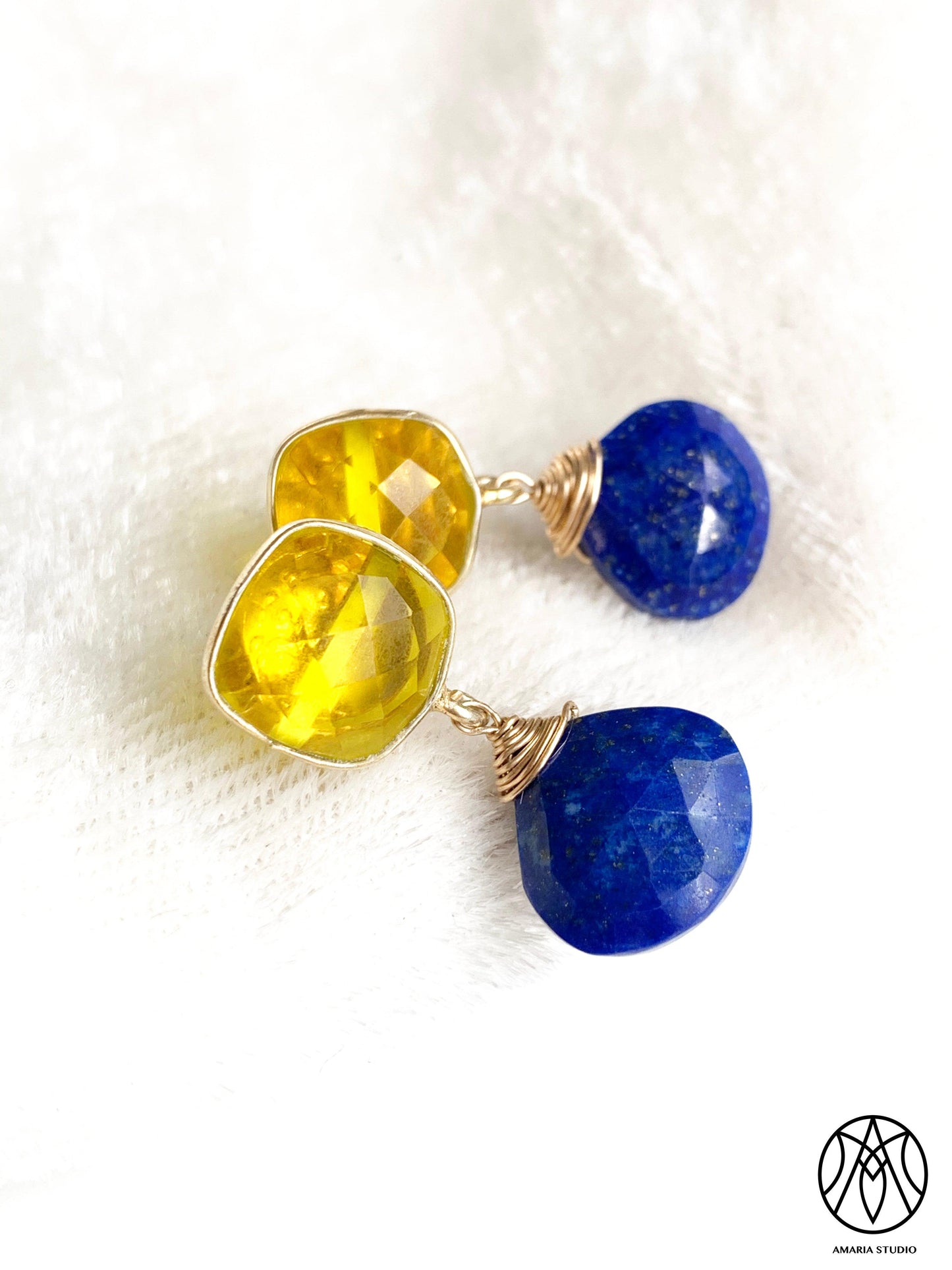 Lemon quartz and lapiz lazuli earrings - Amaria Studio