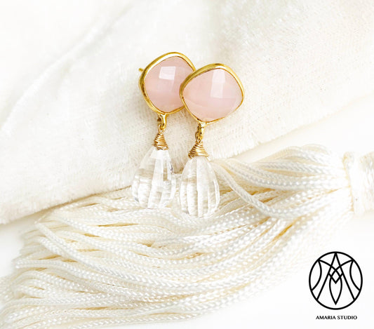 Rose and crystal quartz earrings - Amaria Studio
