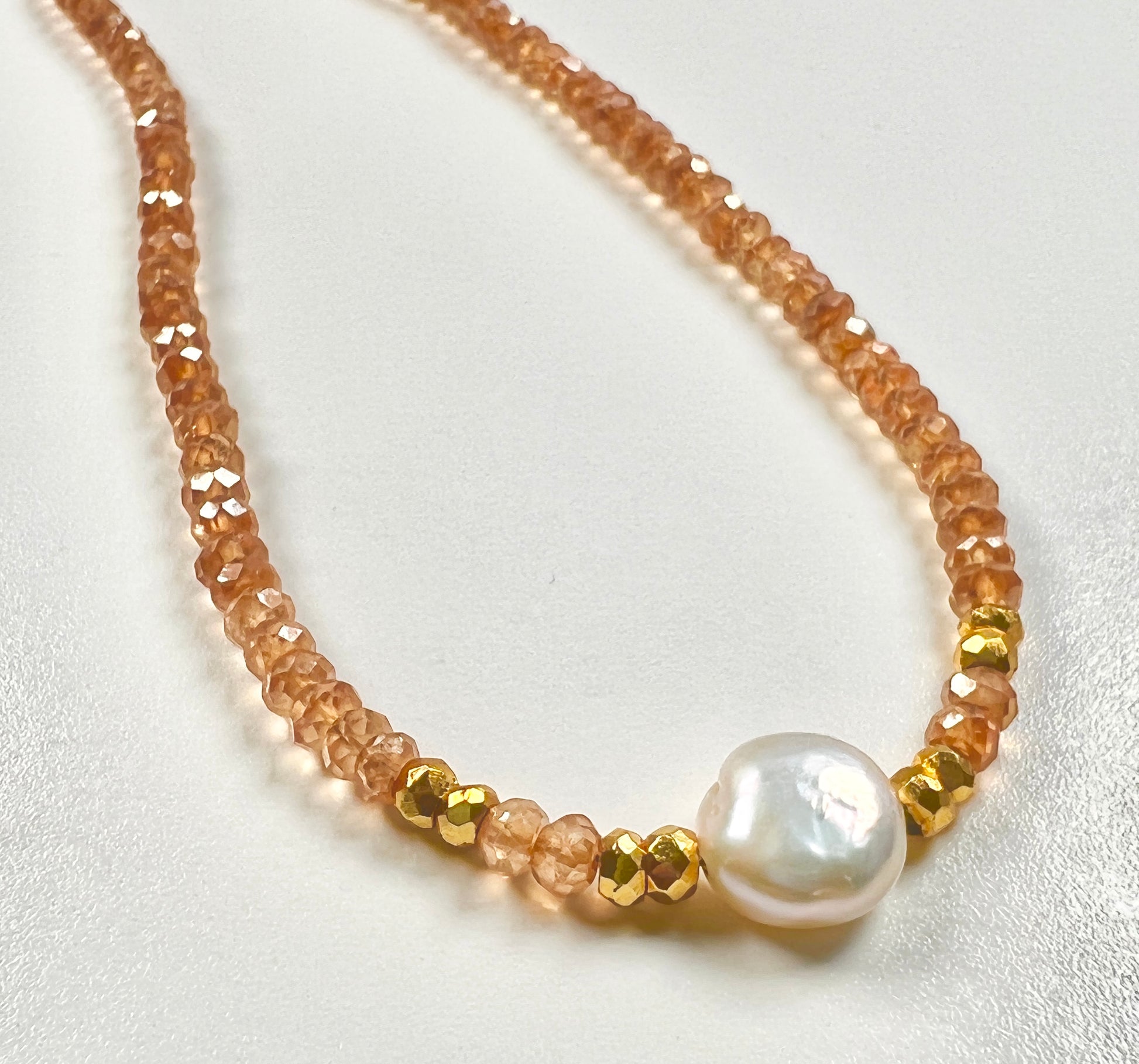 Beaded Zircon Necklace | AAA Zircon Choker | Zircon and pearl jewelry | coin pearl pendant | boho jewelry | Beaded layering - Amaria Studio