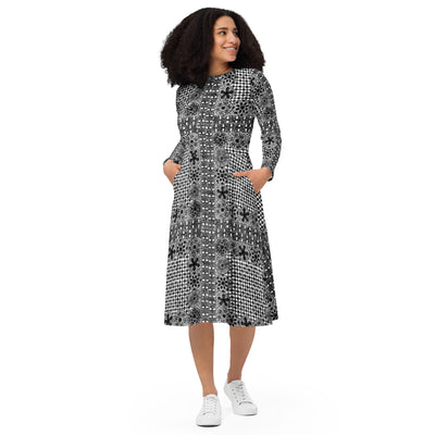 Ñanduti lace print long sleeve midi dress - Amaria Studio