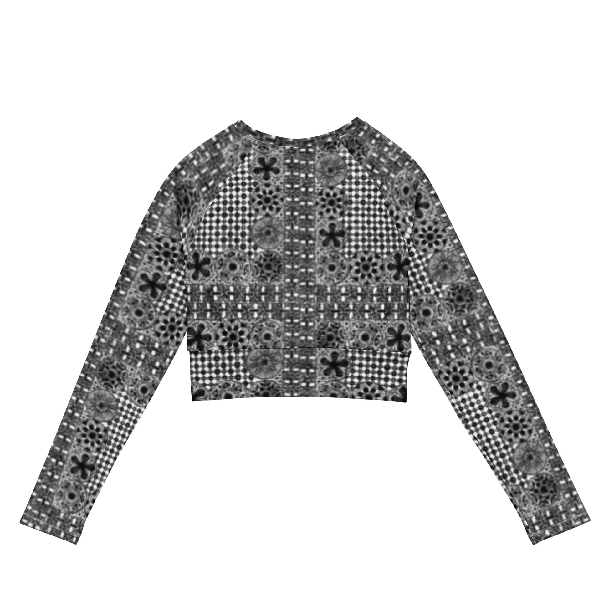 Black ñanduti lace print long-sleeve crop top - Amaria Studio