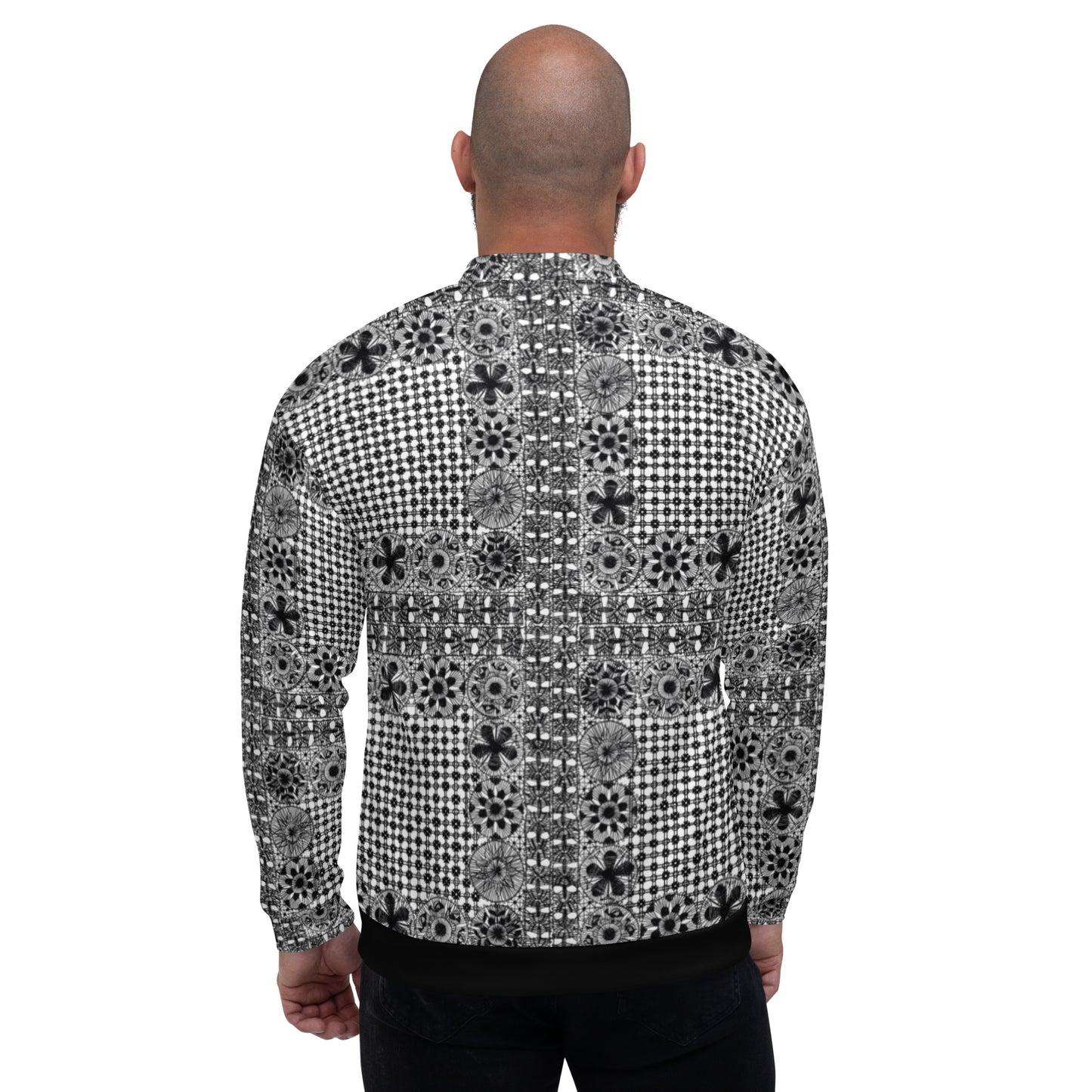 Black Ñanduti lace Unisex Bomber Jacket - Amaria Studio