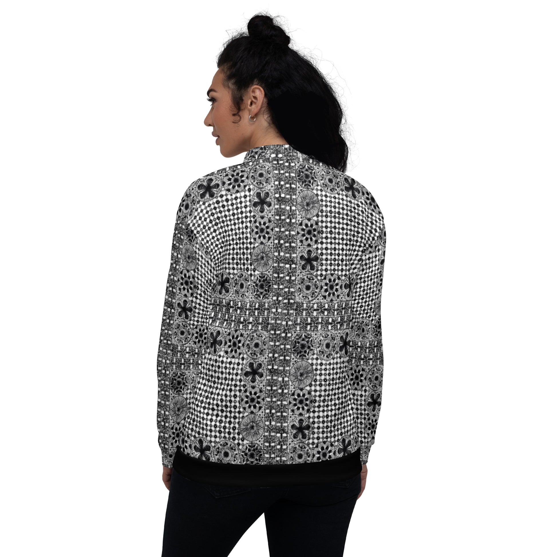 Black Ñanduti lace Unisex Bomber Jacket - Amaria Studio