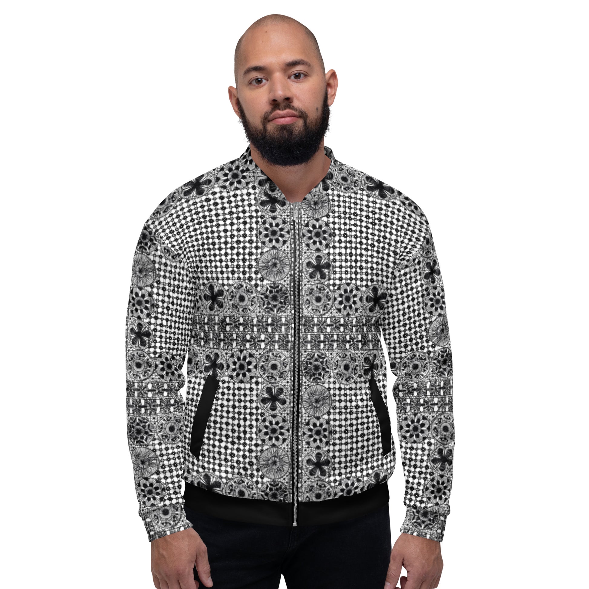 Black Ñanduti lace Unisex Bomber Jacket - Amaria Studio