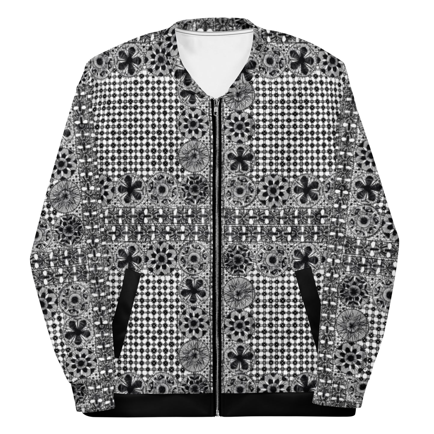 Black Ñanduti lace Unisex Bomber Jacket - Amaria Studio