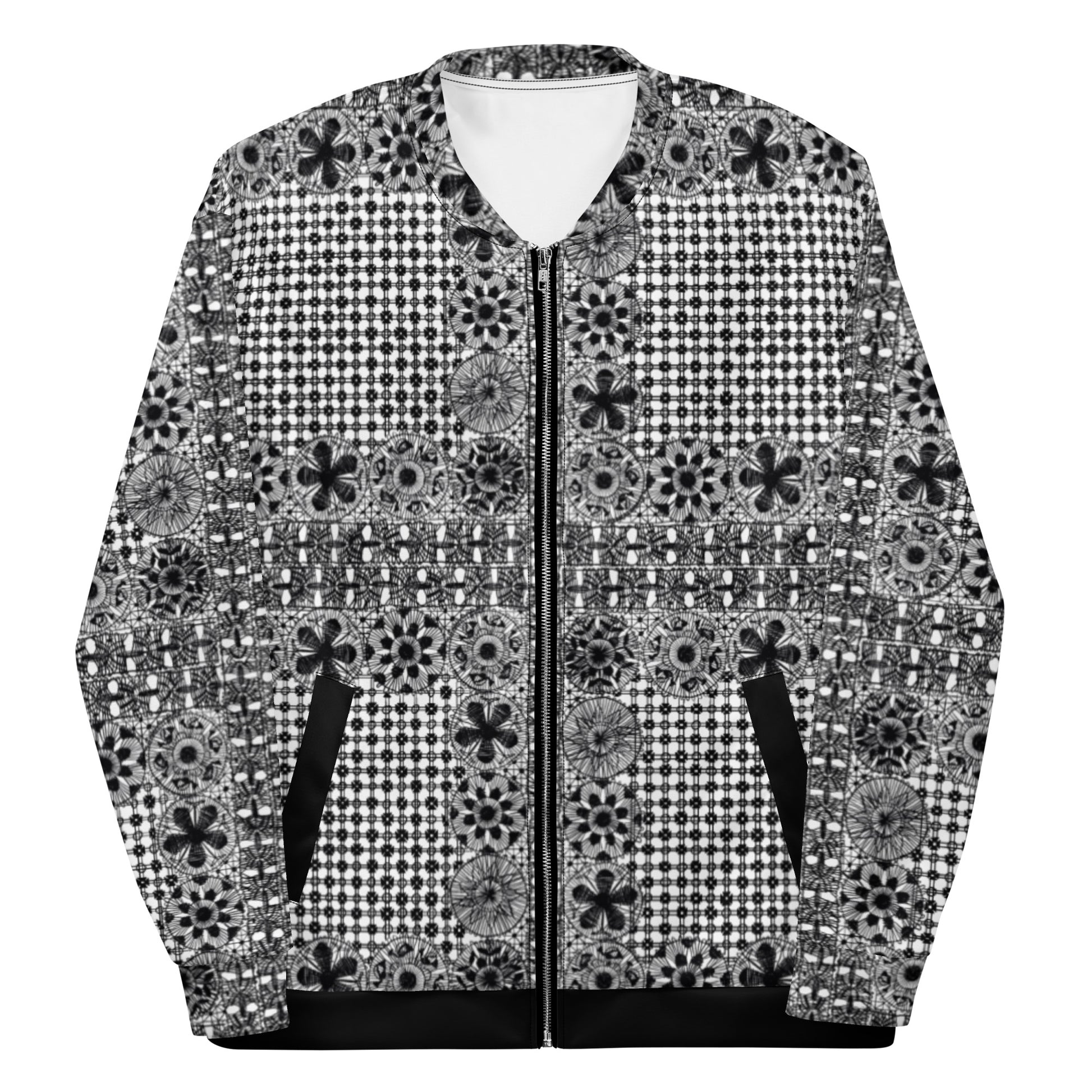 Black Ñanduti lace Unisex Bomber Jacket - Amaria Studio