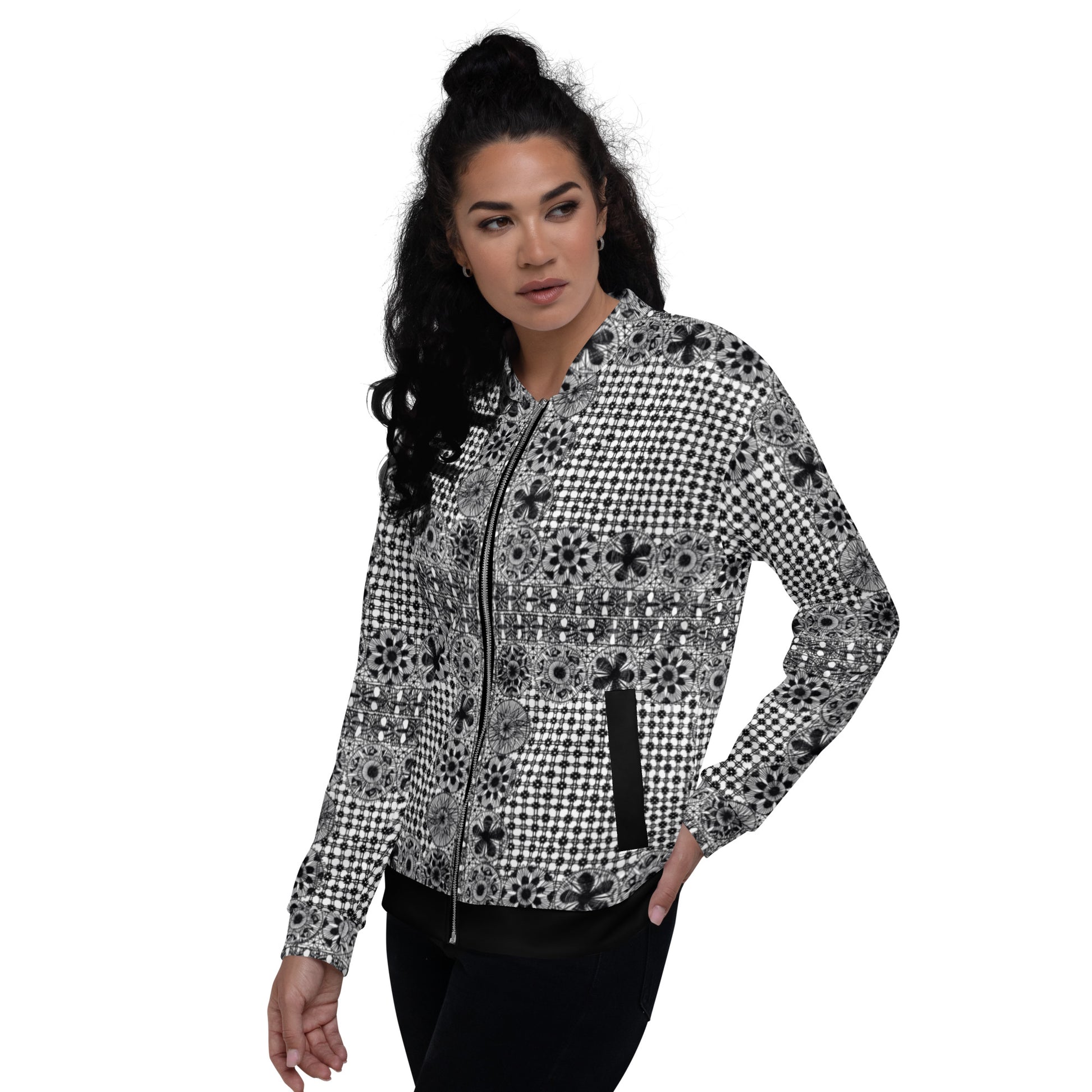 Black Ñanduti lace Unisex Bomber Jacket - Amaria Studio