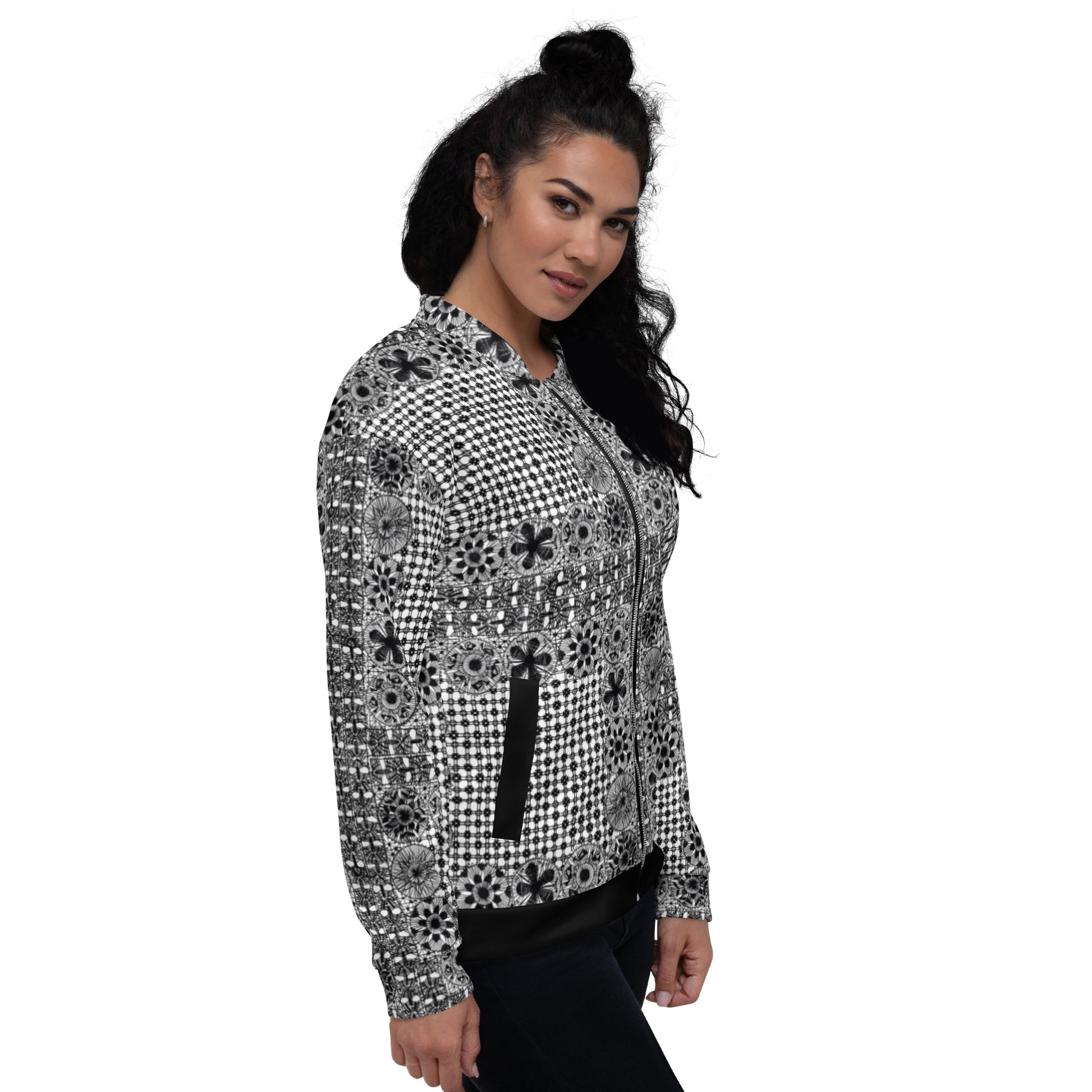 Black Ñanduti lace Unisex Bomber Jacket - Amaria Studio