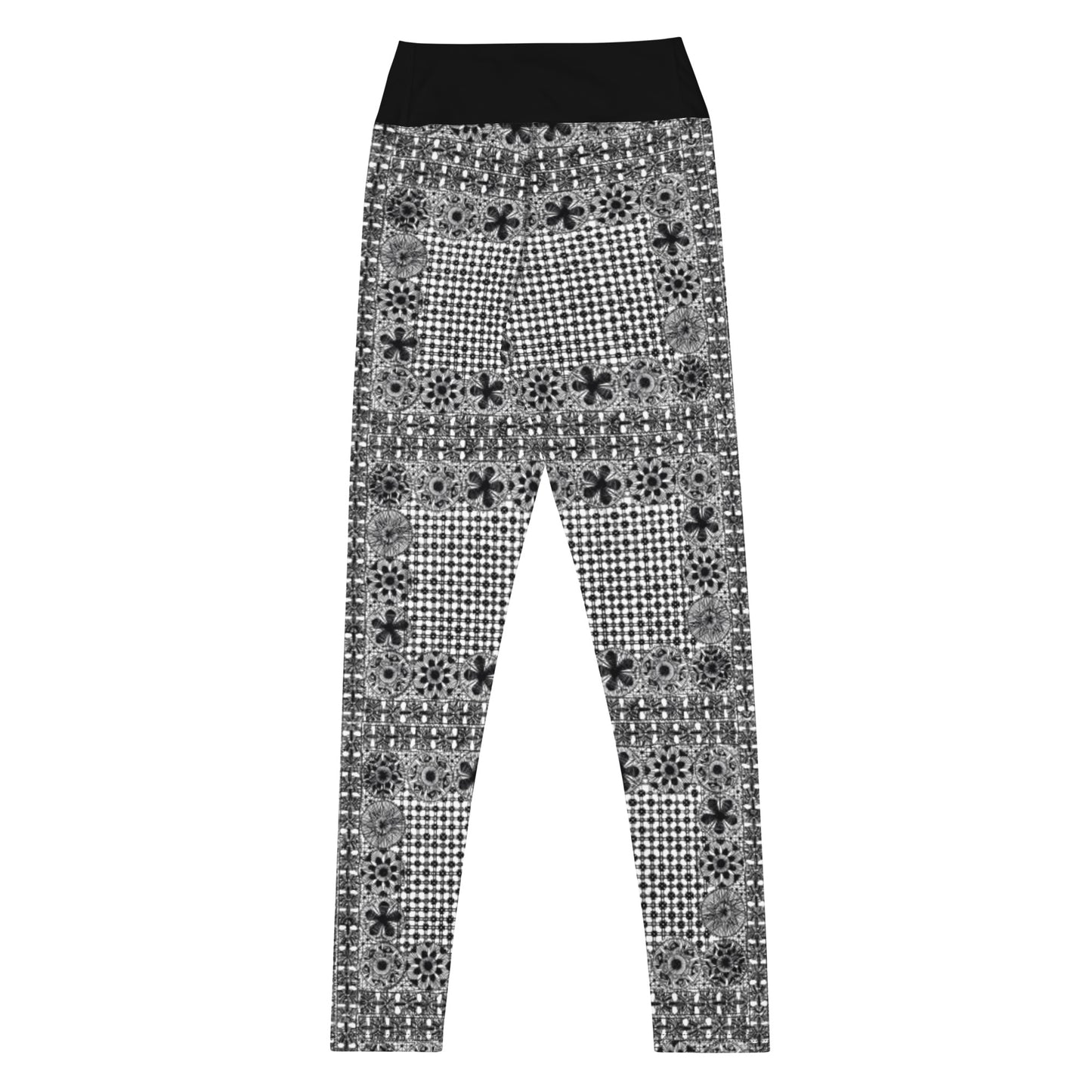 Black ñanduti lace print yoga leggings - Amaria Studio