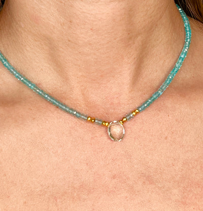 Beaded apatite green amethyst Necklace | Apatite Choker | Apatite and green amethyst jewelry |  Beaded layering - Amaria Studio