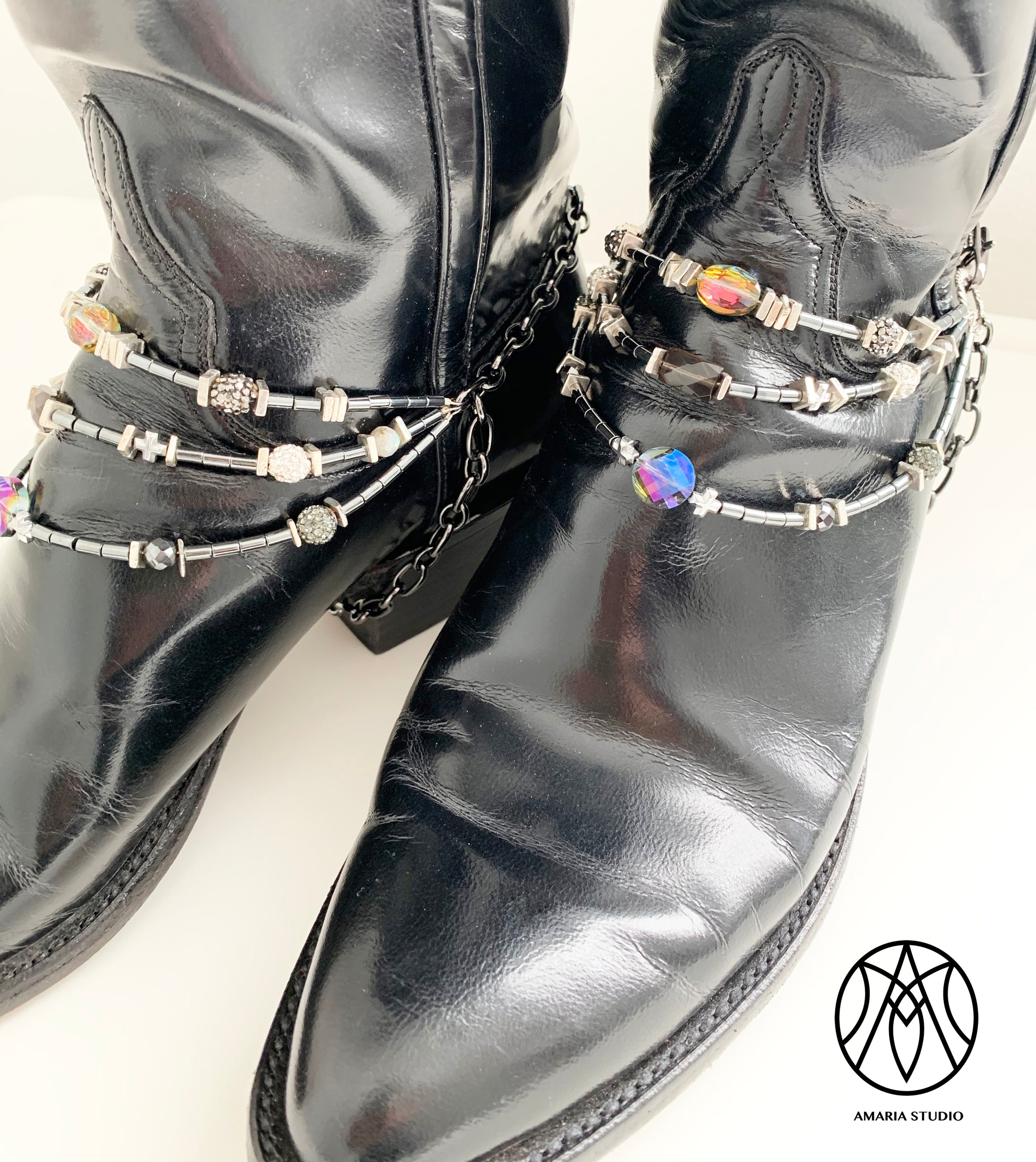 Hematite smoky quartz boot jewelry - Amaria Studio
