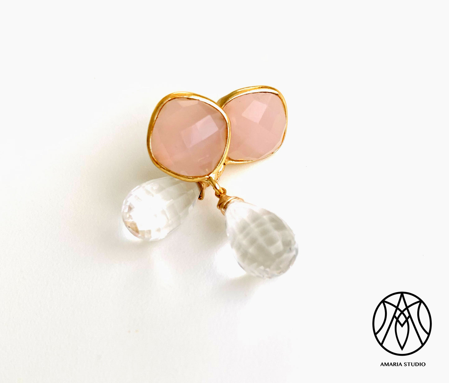 Rose and crystal quartz earrings - Amaria Studio
