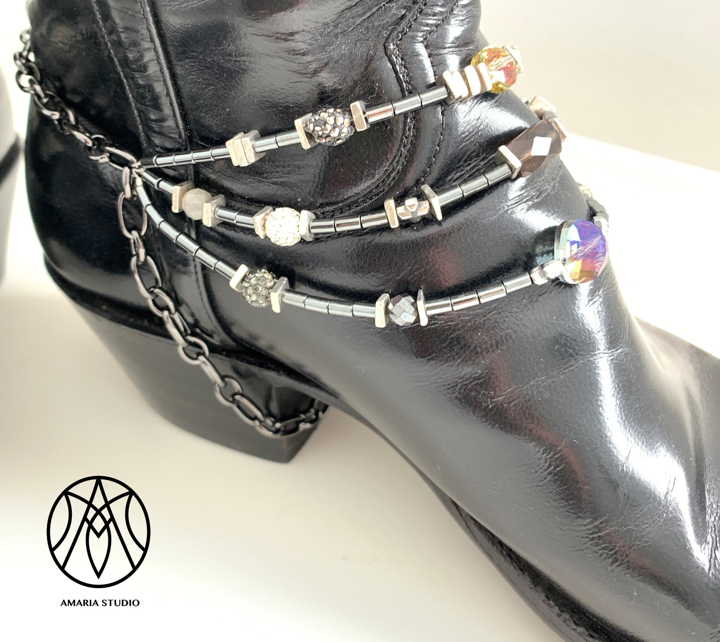 Hematite smoky quartz boot jewelry - Amaria Studio
