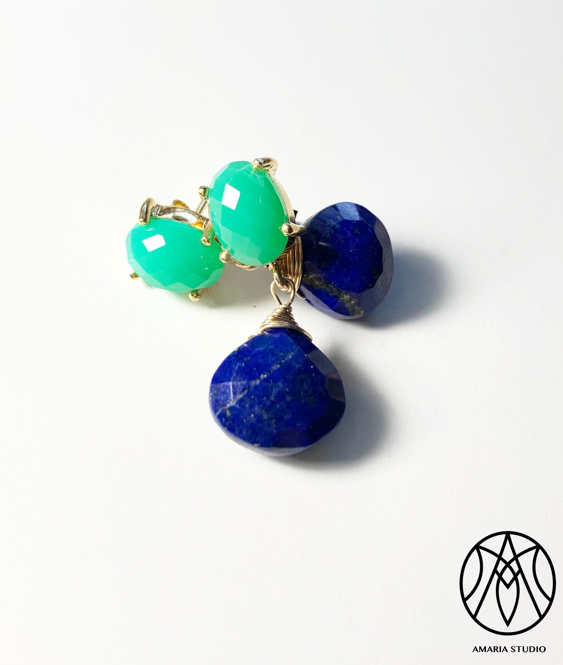 Chrysoprase and lapis lazuli earrings - Amaria Studio