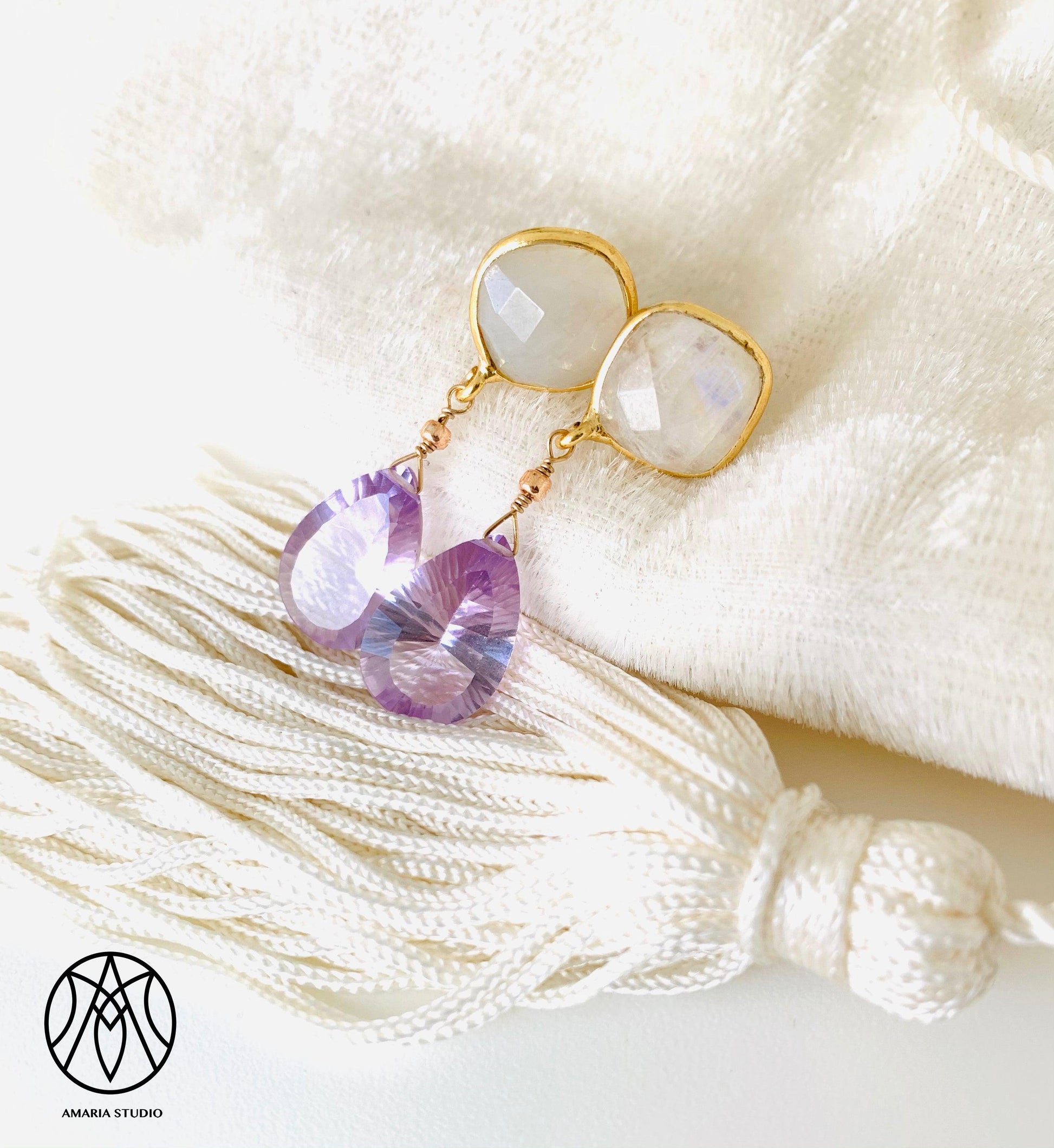 Moonstone amethyst earrings - Amaria Studio