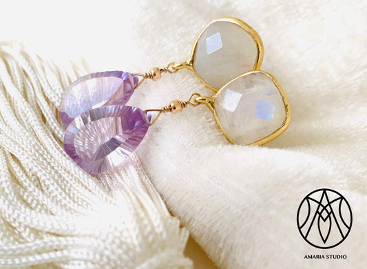 Moonstone amethyst earrings - Amaria Studio