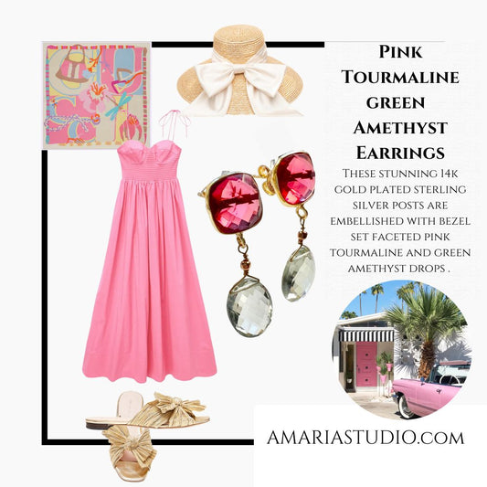 Pink tourmaline and green amethyst earrings - Amaria Studio