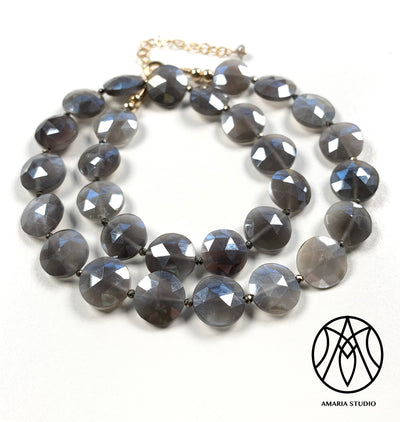 Rose cut grey moonstone necklace - Amaria Studio