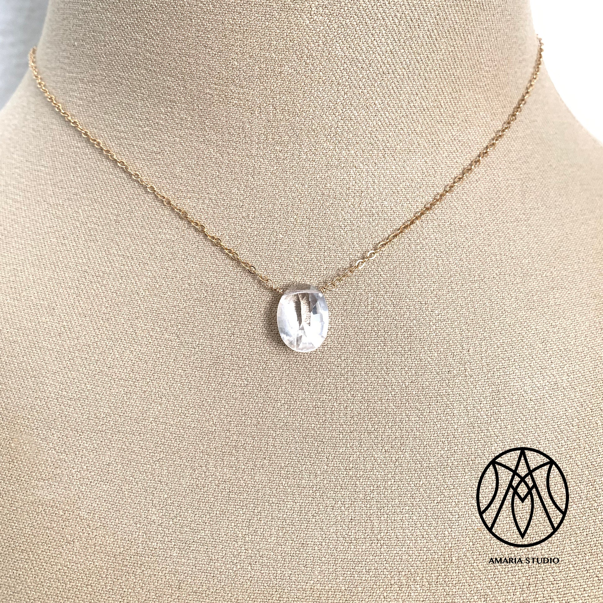 Rock crystal, white topaz necklace - Amaria Studio
